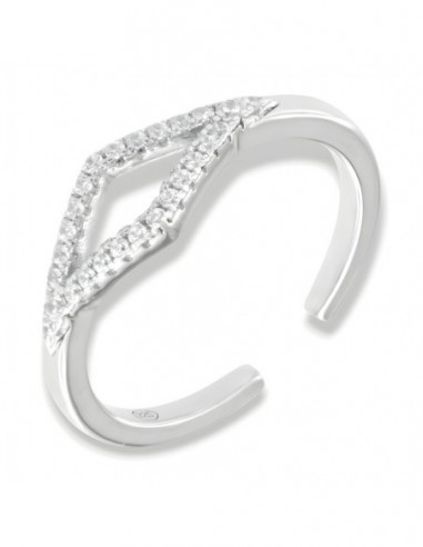 Anello Argento Rodiato Zirconi Bianchi Gambo Aperto [88fda9a3]