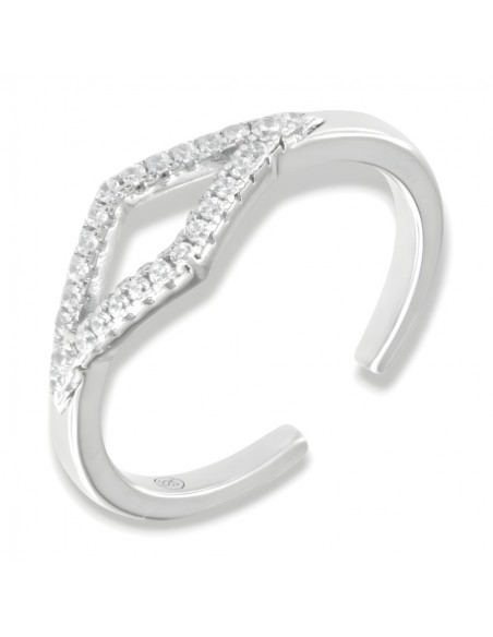 Anello Argento Rodiato Zirconi Bianchi Gambo Aperto [88fda9a3]
