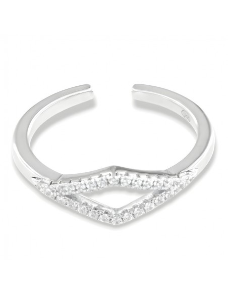 Anello Argento Rodiato Zirconi Bianchi Gambo Aperto [3ab02fb9]
