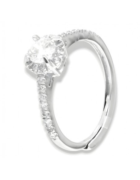 Anello Argento Rodiato Solitario Zirconi Bianchi [fb1d2549]