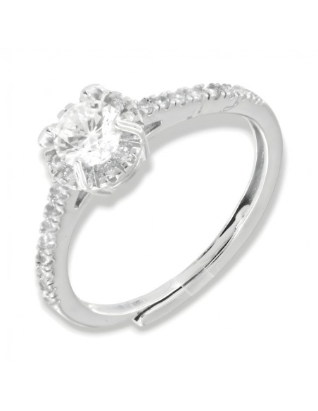 Anello Argento Rodiato Solitario Zirconi Bianchi [f529a341]