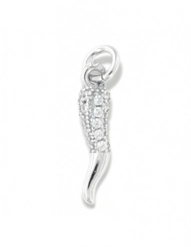 Ciondolo Argento Rodiato Corno Portafortuna Zirconi Bianchi [f79354d4]