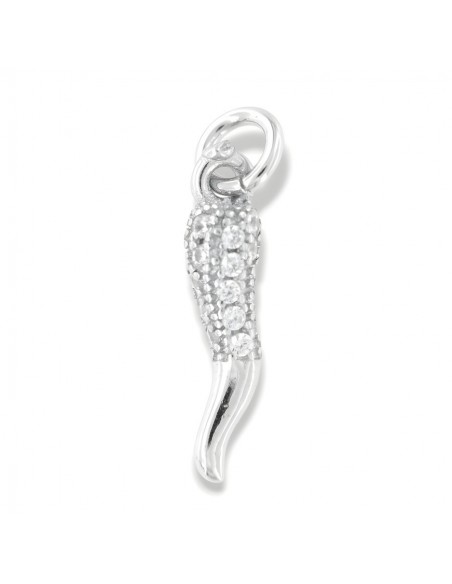 Ciondolo Argento Rodiato Corno Portafortuna Zirconi Bianchi [f79354d4]