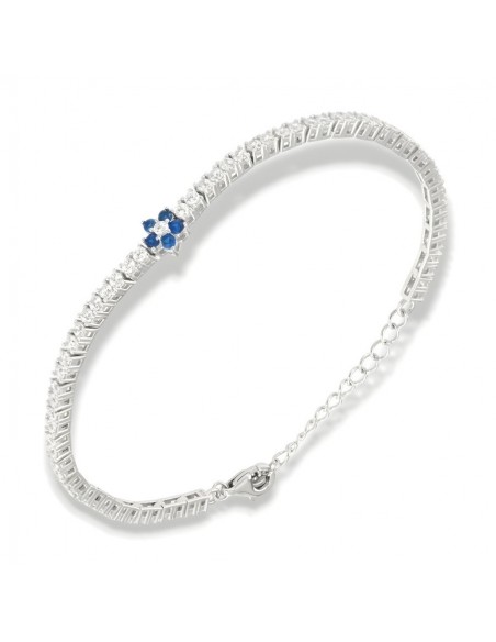 Bracciale Argento Rodiato Tennis Fiore Blu Centrale [0d27b4ed]