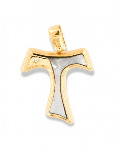 Ciondolo Oro Giallo Croce Madre Perla Diamante 0,01Ct [0b552197]