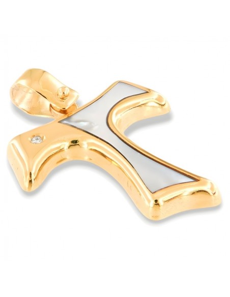 Ciondolo Oro Giallo Croce Madre Perla Diamante 0,01Ct [1a8c52a6]