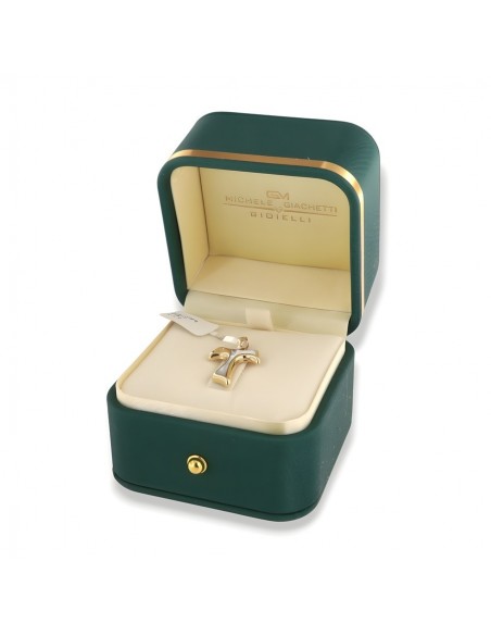 Ciondolo Oro Giallo Croce Madre Perla Diamante 0,01Ct [a8c1d4bc]