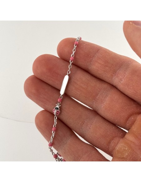 Bracciale Argento Neonato Piastra Centrale Coccinella Rosa [8264caa0]