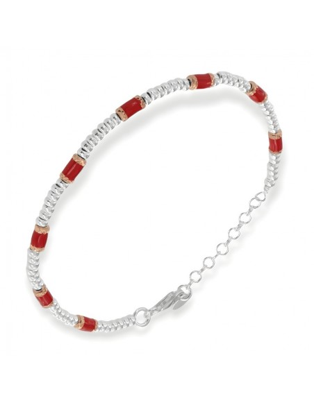Bracciale Argento Rodiato Pepite Rosse Rondelle [5258e9be]