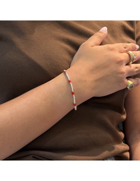 Bracciale Argento Rodiato Pepite Rosse Rondelle [2458baac]