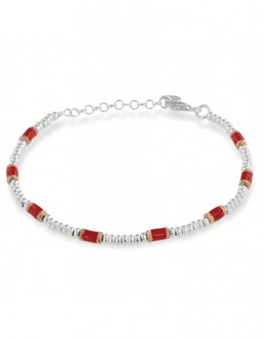 Bracciale Argento Rodiato Pepite Rosse Rondelle [96153cb6]
