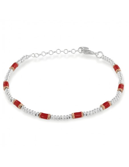 Bracciale Argento Rodiato Pepite Rosse Rondelle [96153cb6]