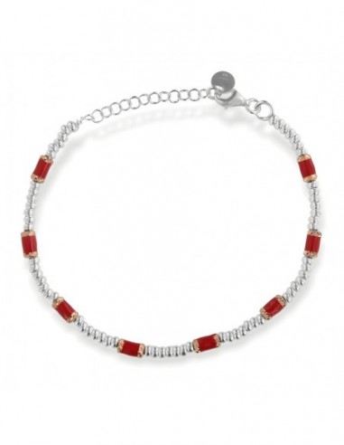 Bracciale Argento Rodiato Pepite Rosse Rondelle [2108fdb2]