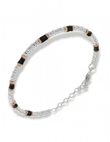 Bracciale Argento Rodiato Pepite Nere Rondelle [8e2eedad]