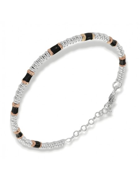 Bracciale Argento Rodiato Pepite Nere Rondelle [8e2eedad]