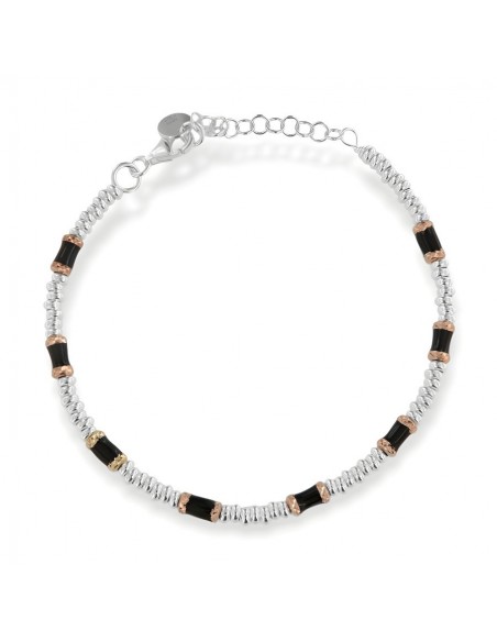 Bracciale Argento Rodiato Pepite Nere Rondelle [3dba9fb5]