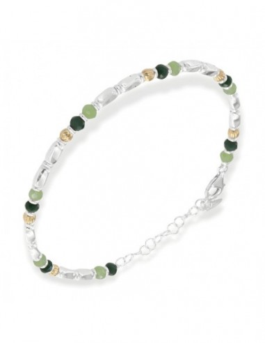 Bracciale Argento Rodiato Perline Verdi Pepite [564a753e]