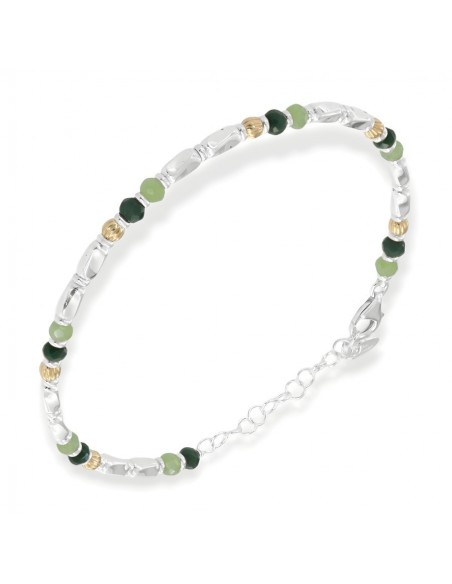 Bracciale Argento Rodiato Perline Verdi Pepite [564a753e]
