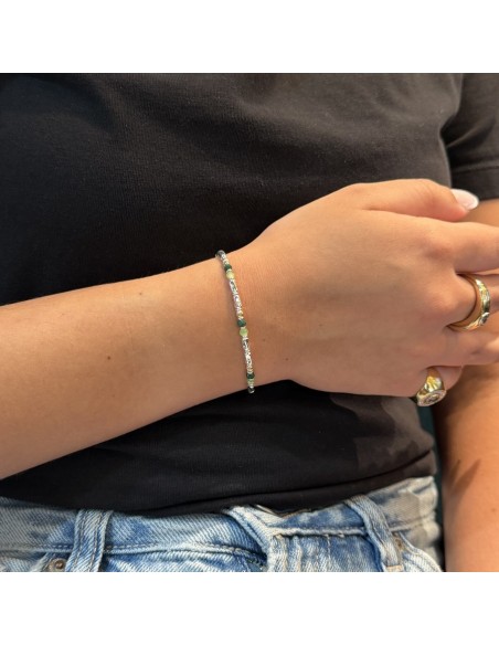 Bracciale Argento Rodiato Perline Verdi Pepite [4620232c]