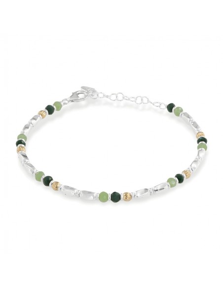 Bracciale Argento Rodiato Perline Verdi Pepite [f46da536]