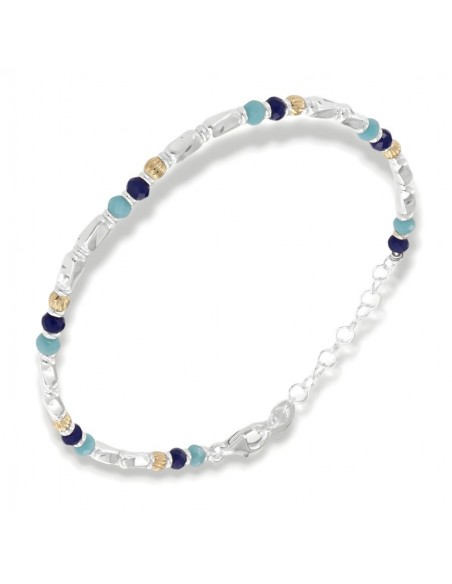 Bracciale Argento Rodiato Perline Blu Pepite [28262689]