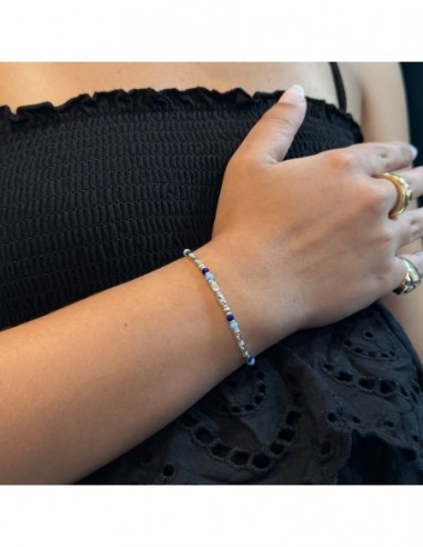 Bracciale Argento Rodiato Perline Blu Pepite [4fa638b0]