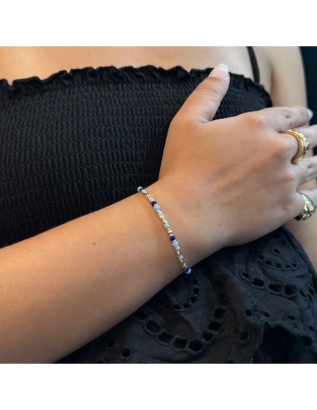 Bracciale Argento Rodiato Perline Blu Pepite [4fa638b0]