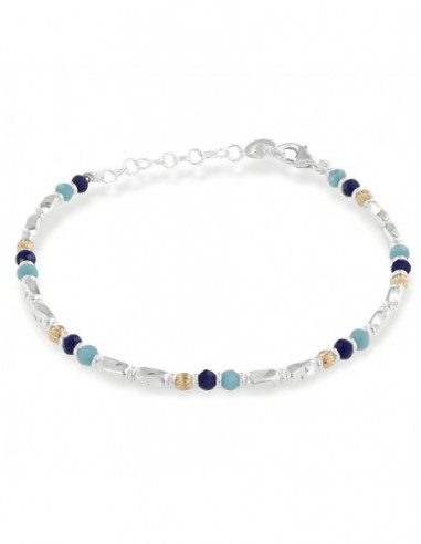 Bracciale Argento Rodiato Perline Blu Pepite [fdebbeaa]