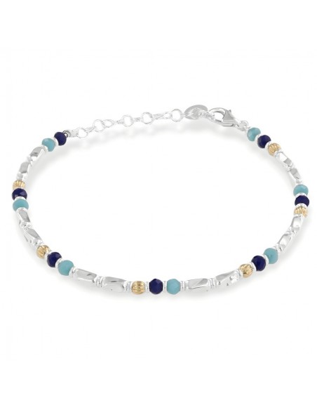 Bracciale Argento Rodiato Perline Blu Pepite [fdebbeaa]