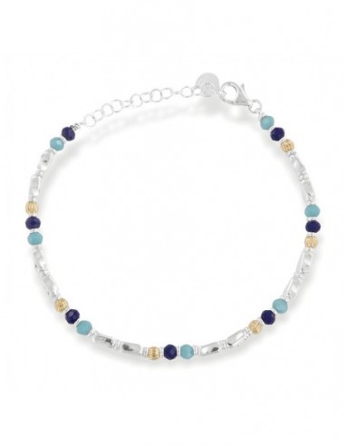 Bracciale Argento Rodiato Perline Blu Pepite [4af67fae]