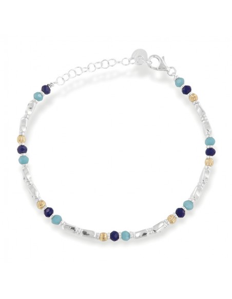 Bracciale Argento Rodiato Perline Blu Pepite [4af67fae]