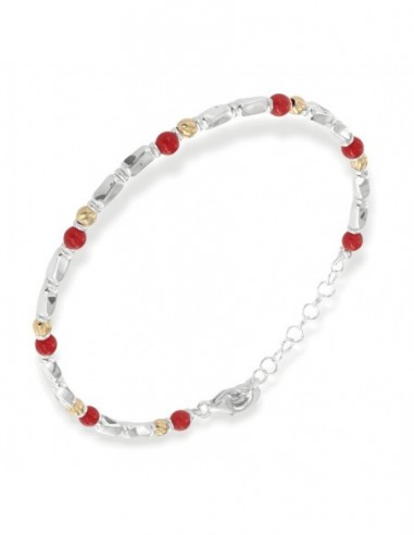 Bracciale Argento Rodiato Perline Rosse Pepite [9f3be78d]