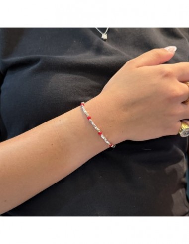 Bracciale Argento Rodiato Perline Rosse Pepite [c80ae0b1]