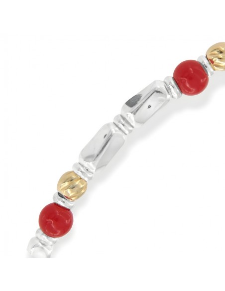 Bracciale Argento Rodiato Perline Rosse Pepite [7f1721b5]