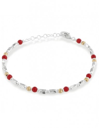 Bracciale Argento Rodiato Perline Rosse Pepite [7a4766ab]