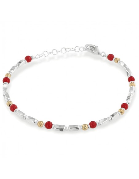 Bracciale Argento Rodiato Perline Rosse Pepite [7a4766ab]