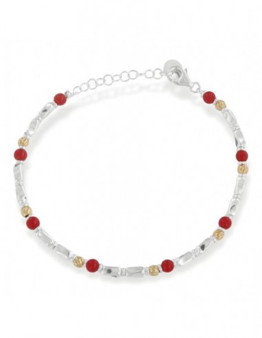 Bracciale Argento Rodiato Perline Rosse Pepite [cd5aa7af]