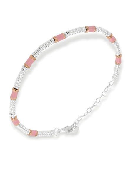 Bracciale Argento Rodiato Pepite Rosa Rondelle [e0156fa4]