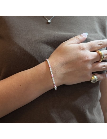 Bracciale Argento Rodiato Pepite Rosa Rondelle [36b369a8]
