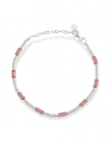 Bracciale Argento Rodiato Pepite Rosa Rondelle [33e32eb6]