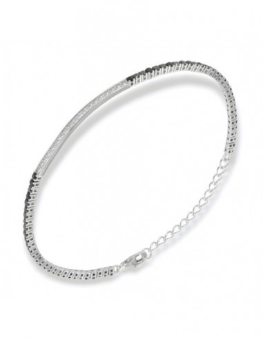 Bracciale Argento Rodiato Tennis Piastra Centrale Zirconi Neri Bianchi [1962f9d3]