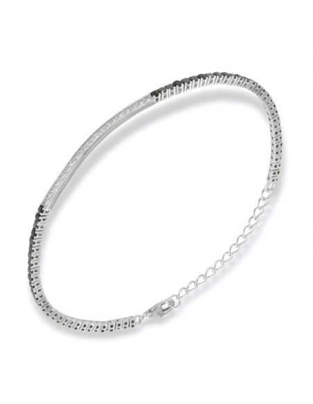 Bracciale Argento Rodiato Tennis Piastra Centrale Zirconi Neri Bianchi [1962f9d3]