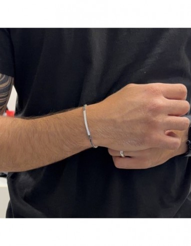 Bracciale Argento Rodiato Tennis Piastra Centrale Zirconi Neri Bianchi [197a70a6]