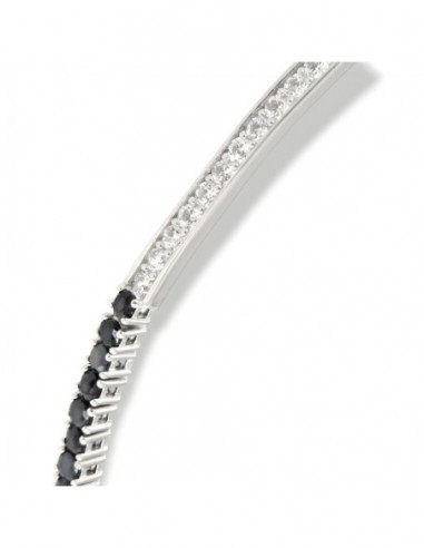 Bracciale Argento Rodiato Tennis Piastra Centrale Zirconi Neri Bianchi [ae67b1a2]