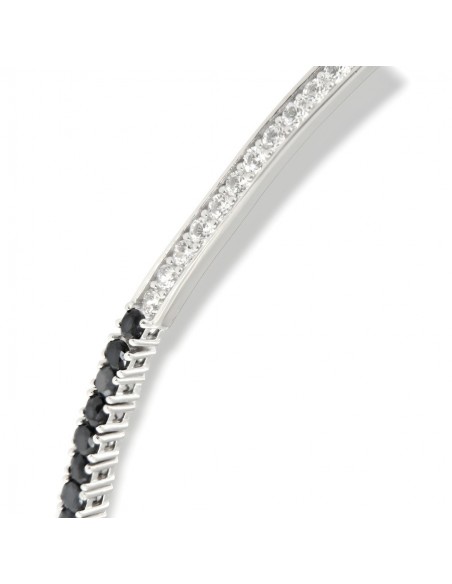 Bracciale Argento Rodiato Tennis Piastra Centrale Zirconi Neri Bianchi [ae67b1a2]