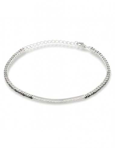 Bracciale Argento Rodiato Tennis Piastra Centrale Zirconi Neri Bianchi [ab37f6bc]