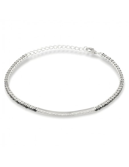 Bracciale Argento Rodiato Tennis Piastra Centrale Zirconi Neri Bianchi [ab37f6bc]