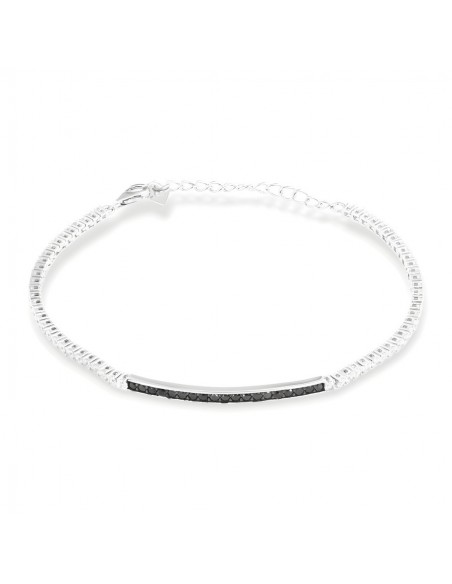 Bracciale Argento Rodiato Tennis Piastra Centrale Zirconi Neri [c58262bf]