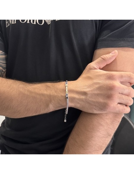 Bracciale Argento Rodiato Quadrispiga Zirconi Blu [ac734299]