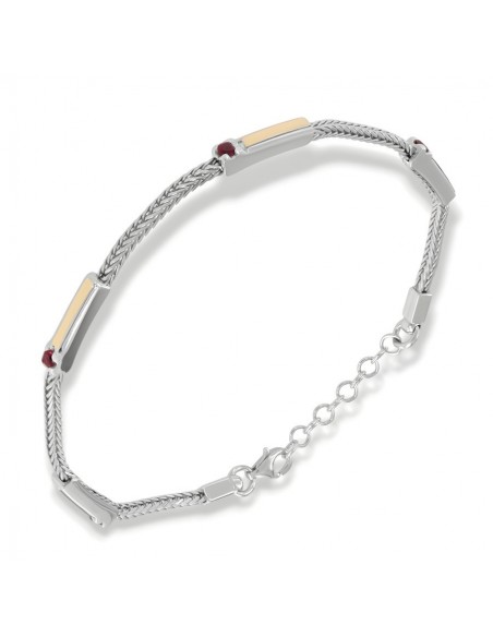 Bacciale Argento Rodiato Quadrispiga Zirconi Rossi [e4b0eee5]